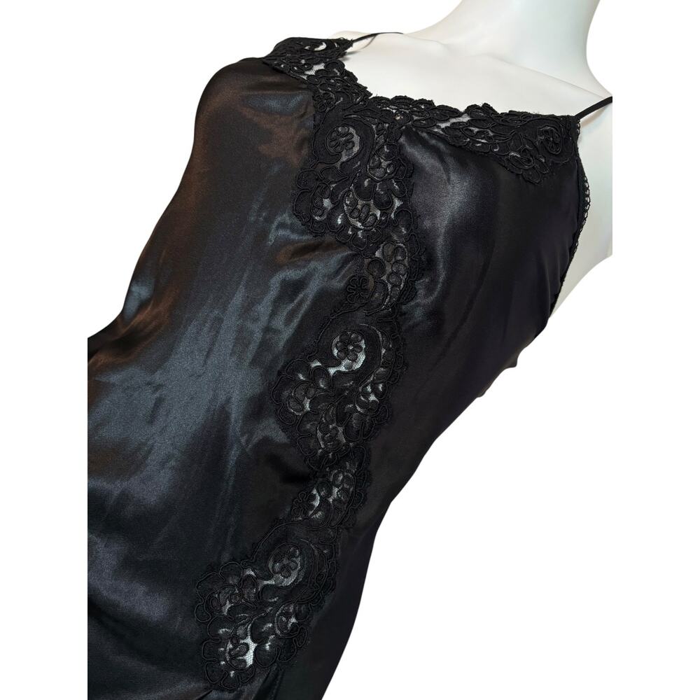 VS Y2K Sleepwear Black Satin Lace Midi Slip Dress Bias Cut thigh high Slit XS - Picture 6 of 12